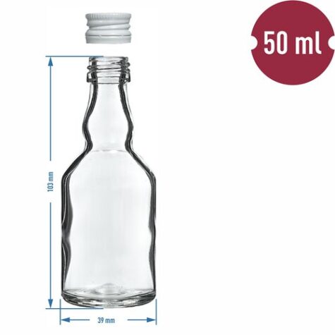 Stiklinis buteliukas 50ml su užsukamu dangteliu